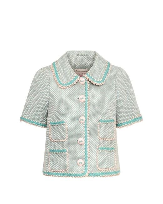 Maison Common Blue Short-Sleeved Tweed Jacket