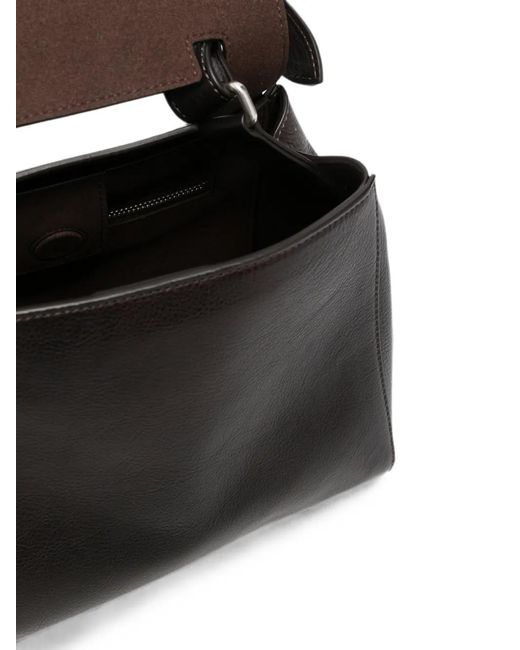 Orciani Black Sveva Foldover-Top Grained-Leather Tote Bag