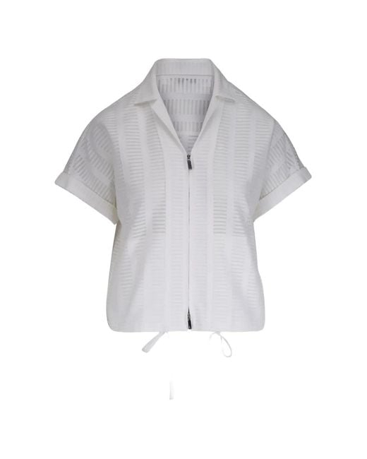 Lafayette 148 New York White Jacquard Short-Sleeve Shirt