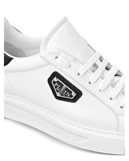 Philipp Plein White Logo-Plaque Leather Trainers