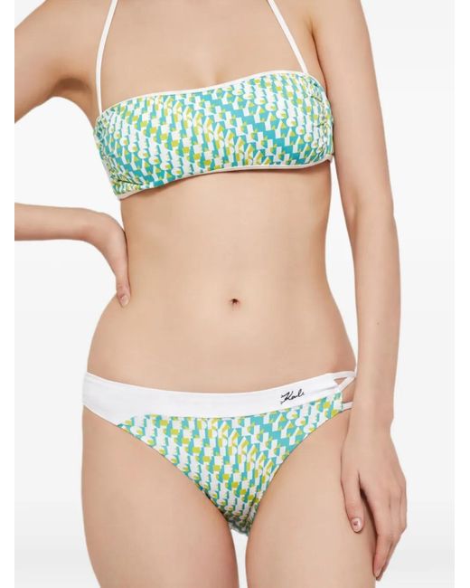 Karl Lagerfeld Green Monogram-Print Bikini Top