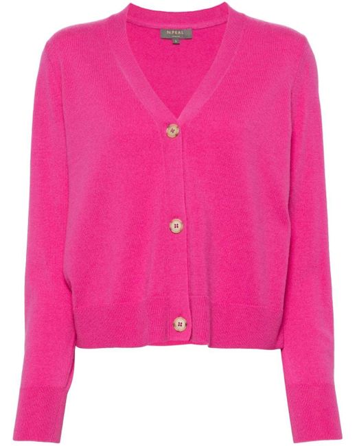 N.Peal Cashmere Pink V-neck Cashmere Cardigan