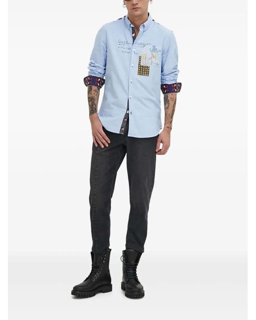 Desigual Blue Frayed-Hem Jeans for men