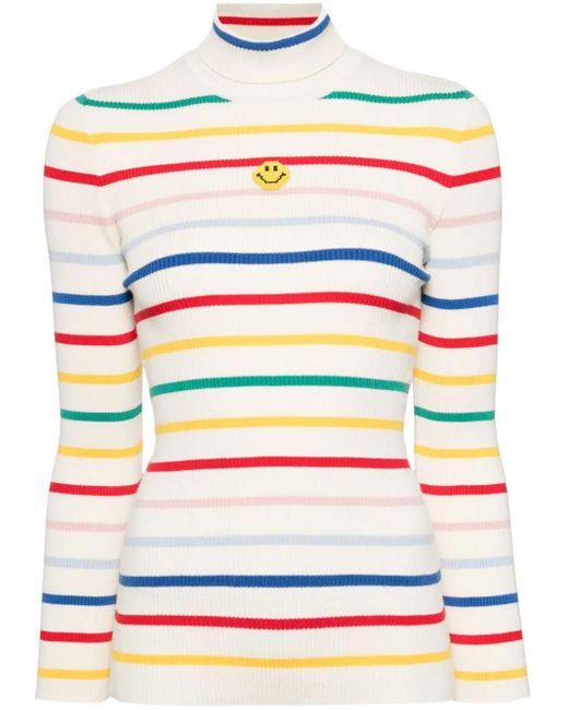 Joshua Sanders White Striped Ribbed Jumper