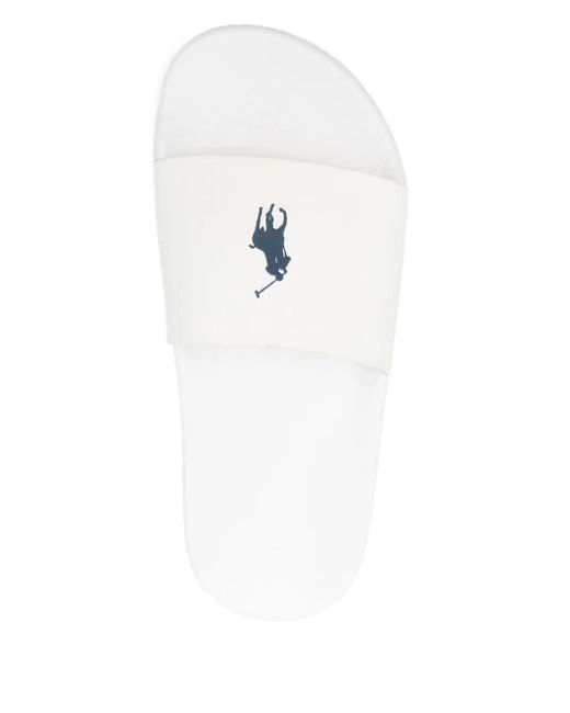 Polo Ralph Lauren White Polo Pony Slides