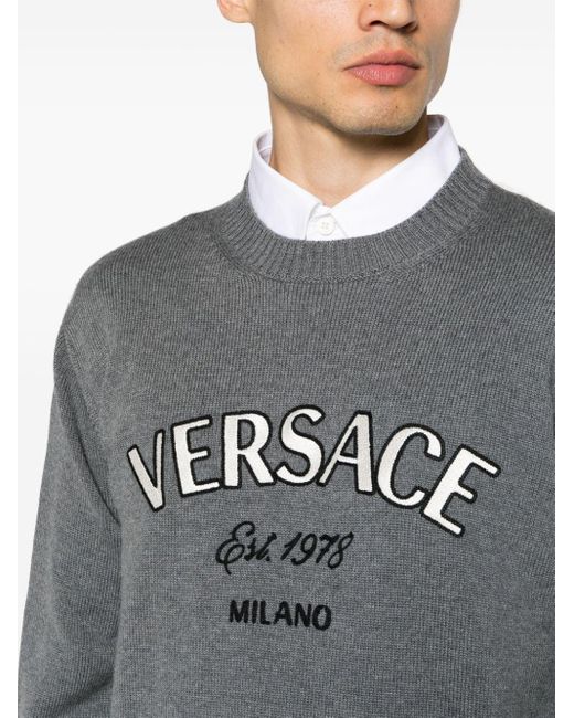 Versace Milano Stamp Pullover mit Stickerei in Gray für Herren