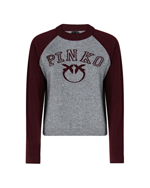 Pinko Gray Logo-Intarsia Raglan-Sleeve Top