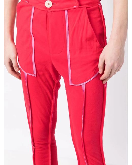 Edward Cuming Red Seam-Detail Straight-Leg Trousers for men