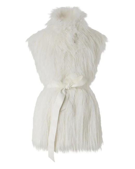 Pinko White Faux-Fur Belted Vest