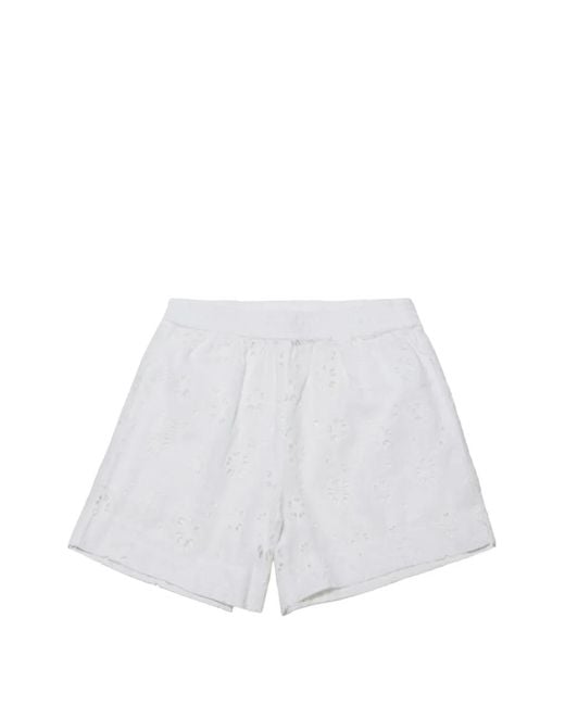 Mc2 Saint Barth White Broderie-Anglaise Elasticated-Waist Shorts