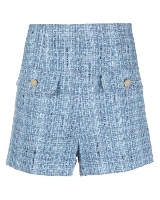 Sandro Blue Tweed-Shorts mit hohem Bund