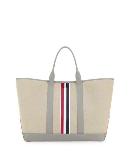 Thom Browne White Medium Rwb Stripe Cotton Tote Bag