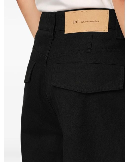 AMI Black Baggy-Fit Cargo Cotton Trousers for men