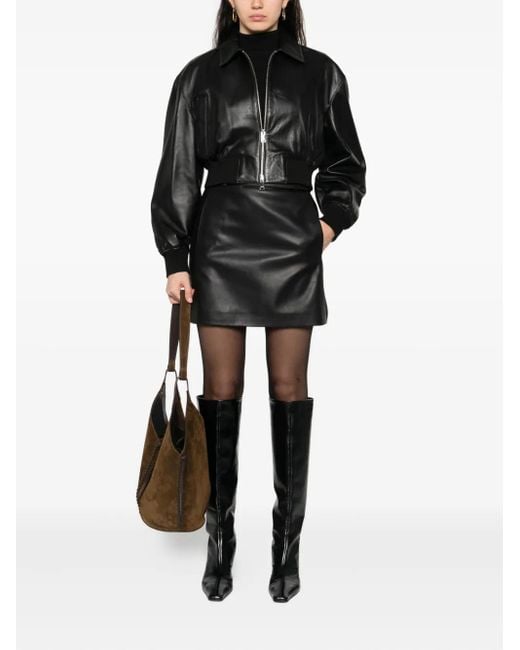 Arma Black Desy Cropped Zip-Front Leather Jacket