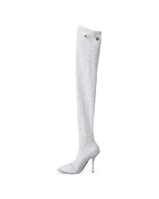 Dolce & Gabbana White Sequin-Embellished Pointed-Toe Boots