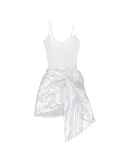 Area White Sequin-Embellished Draped Dress