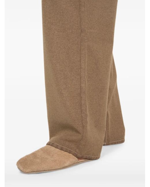 Uma Wang Natural Contrast-Stitch Wide-Leg Trousers