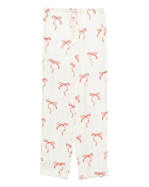 Forte_forte White Bow-Print Drawstring-Waist Trousers
