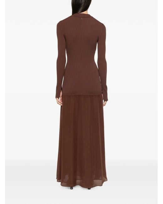 Patrizia Pepe Brown Ribbed-Knit Fluid-Skirt Dress