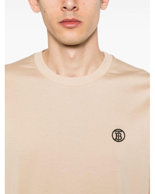 Burberry Natural Logo-embroidered Cotton T-shirt for men