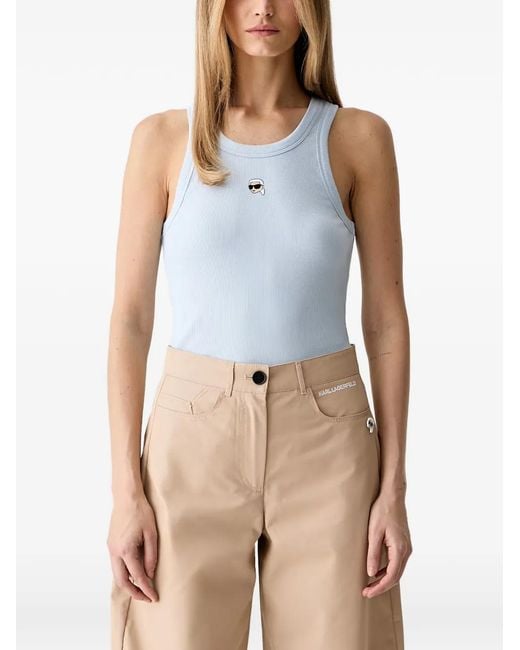 Karl Lagerfeld Blue Ikonik-Patch Ribbed Tank Top