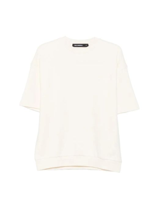 Karl Lagerfeld White Logo-Embroidered Ribbed-Trim T-Shirt for men