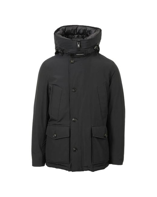 Woolrich Black Buttoned Hooded Jacket for men