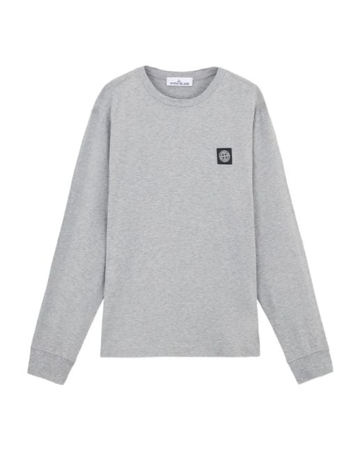 Stone Island Gray Logo-Patch Long-Sleeves T-Shirt for men