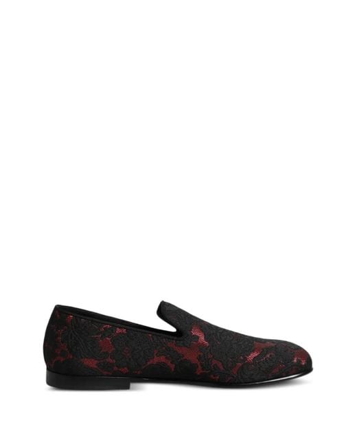 Dolce & Gabbana Black Jacquard Lace-Pattern Loafers for men