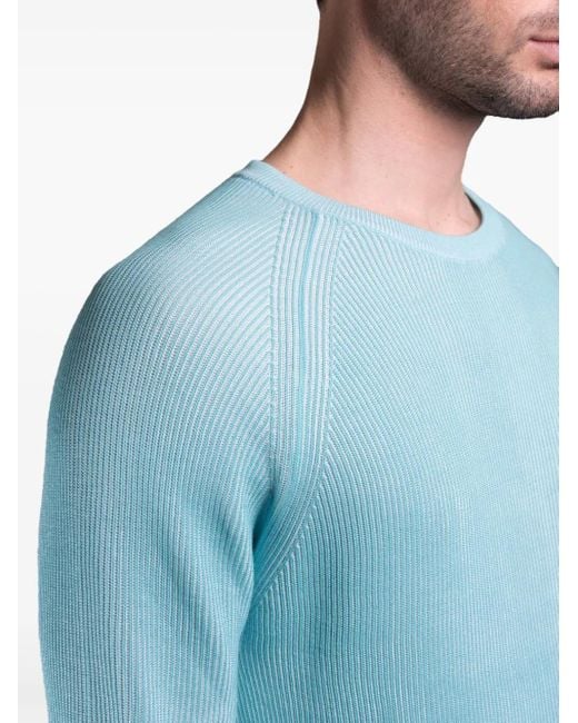 Moorer Blue Ribbed Raglan-Sleeve Sweater for men