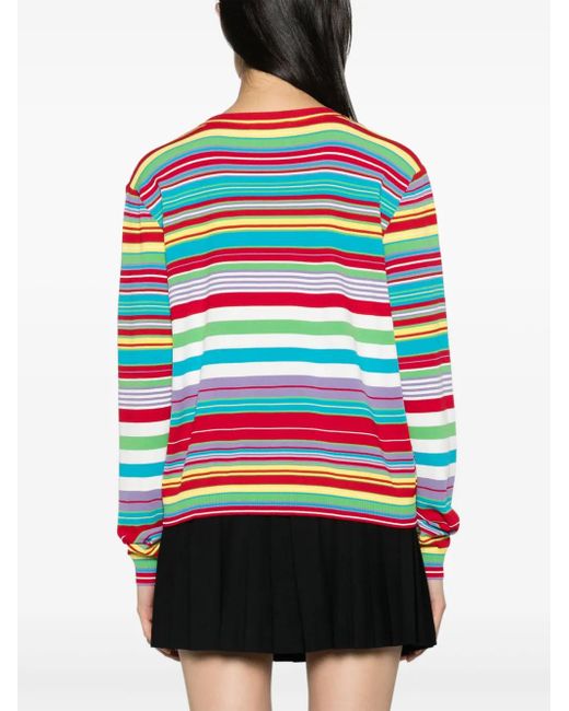 Moschino Red Stripe-Pattern Logo-Patch Jumper