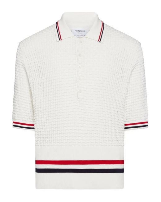 Thom Browne メンズ ホワイト ストライプ ポロシャツ 【公式通販】