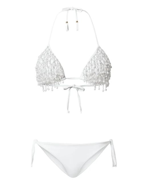 Twinset White Beaded Triangle Bikini Set