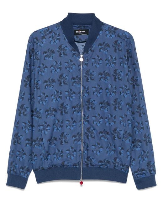 Kiton Blue Floral-Print Bomber Jacket for men