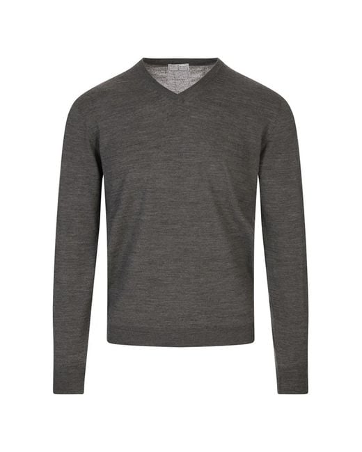 Fedeli Gray V-Neck Wool Sweater for men