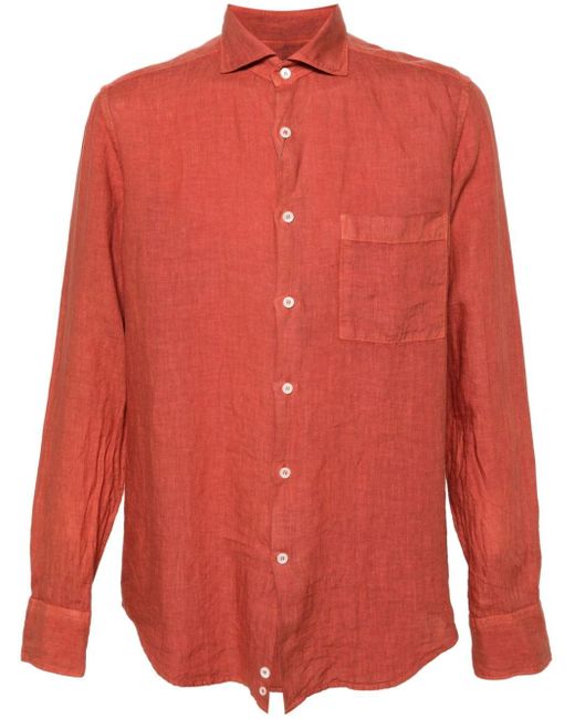Canali Red Longsleeve Linen Shirt for men