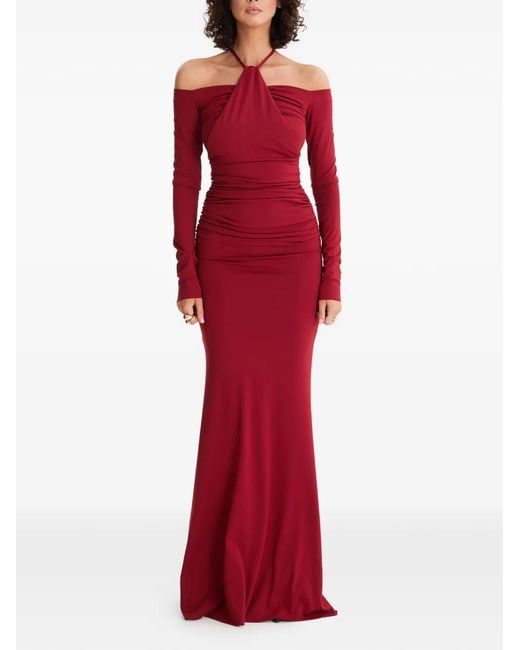 MOOS STUDIO Red Heatline Off-Shoulder Maxi Dress