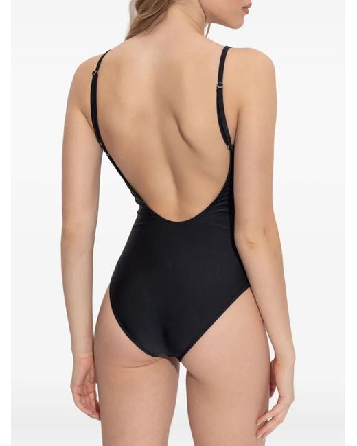 Moschino Purple Logo-Print V-Neck Swimsuit