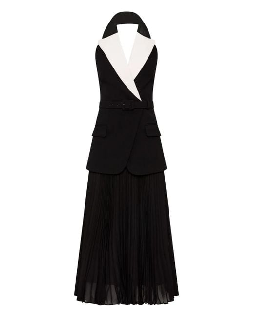 Rebecca Vallance Black Emma Halter-Neck Pleated Midi Dress