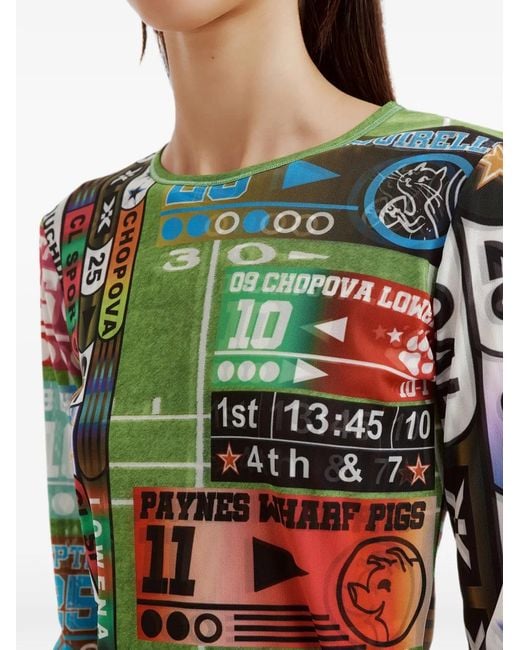 Chopova Lowena Green Graphic-Print Mesh Top