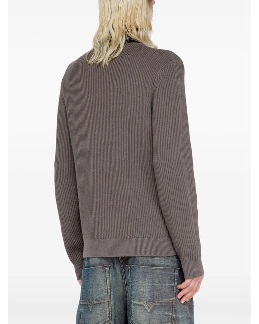 DIESEL Gray Half-Zip Sweater With Layered Neckline for men