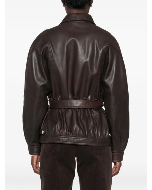 Chaqueta De Piel Con Cinturón Maje de color Brown