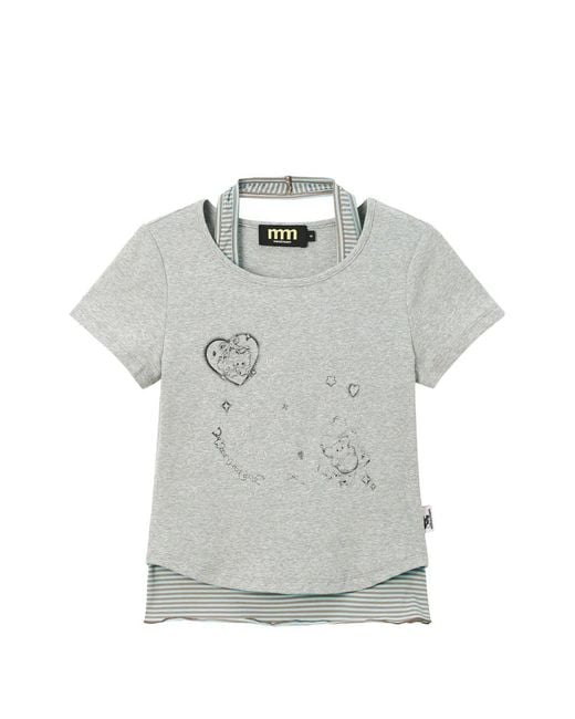 Mini Cream Gray Graphic-Print Layered T-Shirt