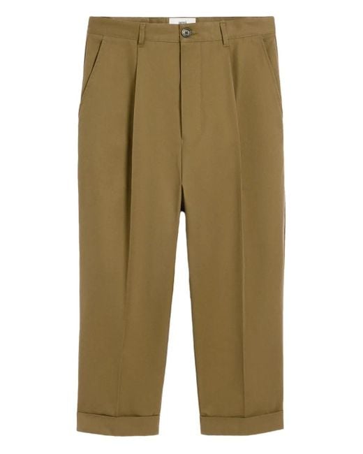 AMI Green Cotton Oversized Carrot Trousers for men
