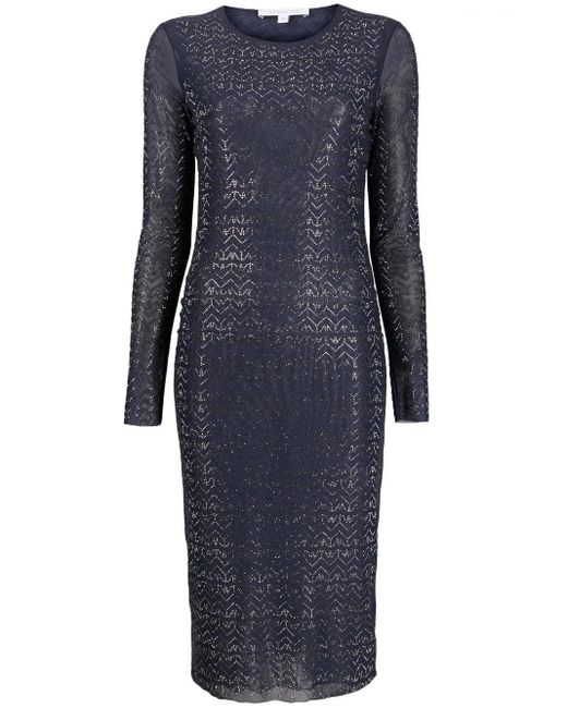 Patrizia Pepe Blue Crystal-Embellishment Semi-Sheer Dress