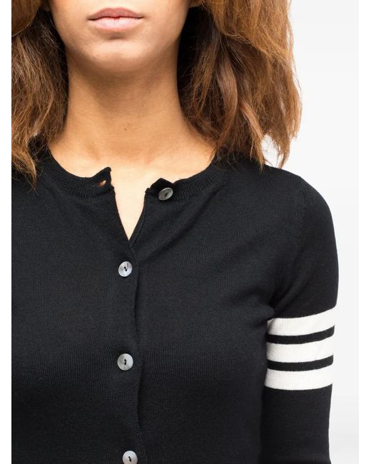 LA ROSE Black Striped Buttoned Cardigan
