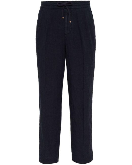 Pantalon en lin à taille à lien de resserrage Brunello Cucinelli pour homme en coloris Blue