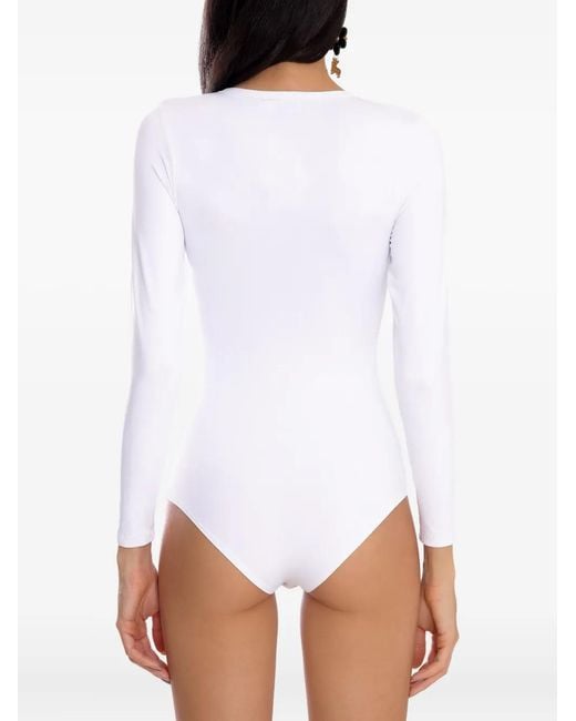 Amir Slama White Scoop-Neck Long-Sleeve Bodysuit