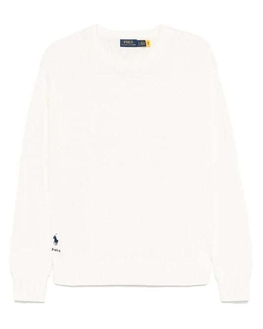 Polo Ralph Lauren White Classic Crew Neck Long Sleeve Pullover