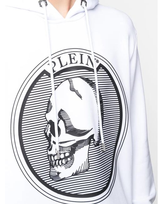 Philipp Plein Gray Outline Skull-Print Hoodie for men